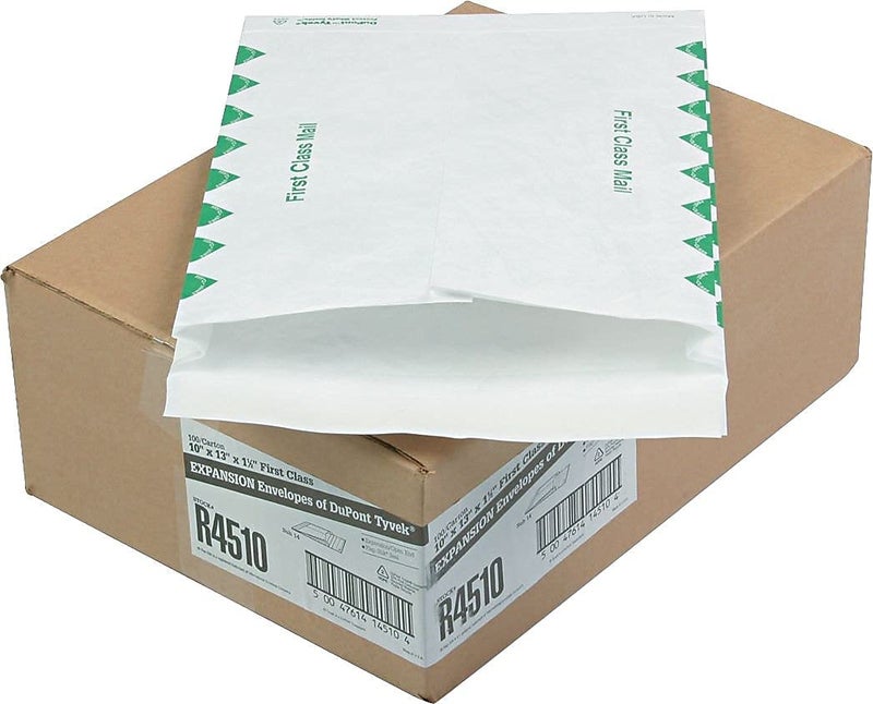 Quality Park Survivor R4510 Tyvek Expansion Mailer, First Class, 10 x 13 x 1 1/2, White (Case of 100) - Image 2